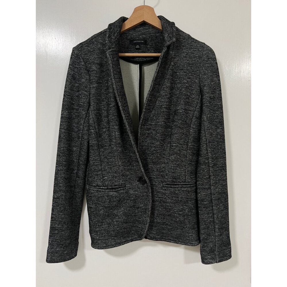 Ann Taylor Heather Grey Gray Sweater Jersey Blazer Single Button Size XS